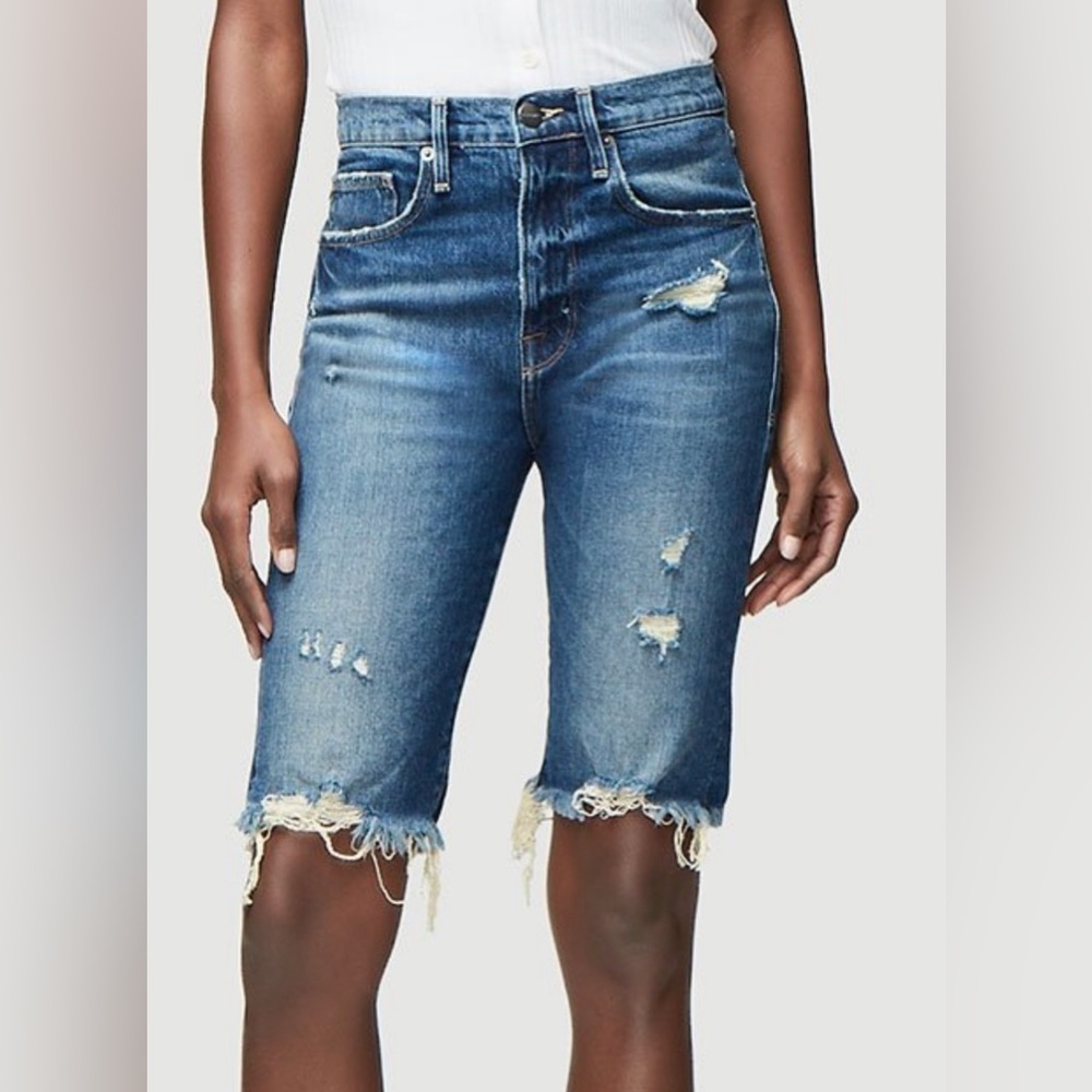Frame Le Vintage Bermuda Short Heartbreaker Distressed Blue Cutoffs EUC Size 27